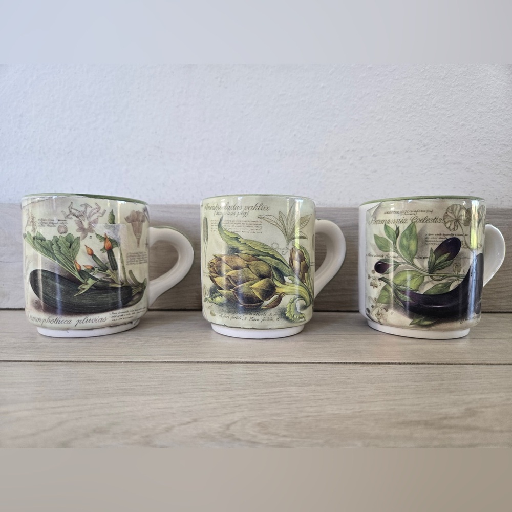 ZRIKE Botanical Design Mugs | Handpainted in Italy | Set of 3